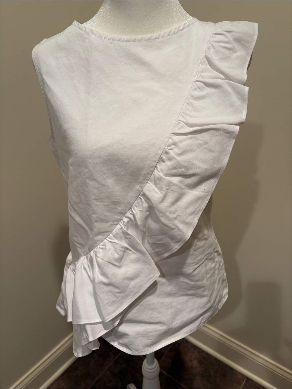 Tyler Boe White Ruffle Front Sleeveless Top